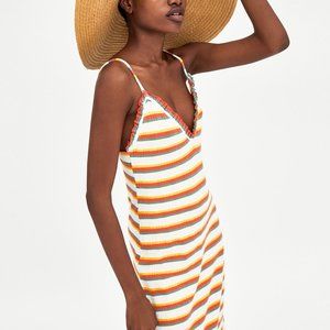 New Zara Ribbed Rasta Stretch Strappy Dress, sz L